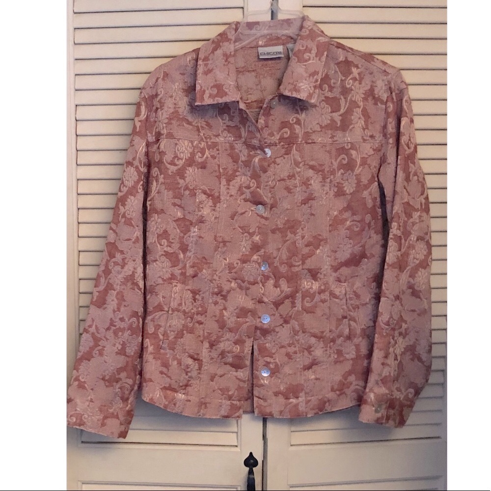 CHICOS Floral Embroidered Brocade Jacket Blazer Sz 1 Chico 8 Medium
